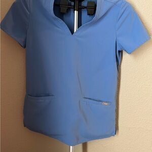 Figs Blue Short Sleeve Two Pocket Scrub Top